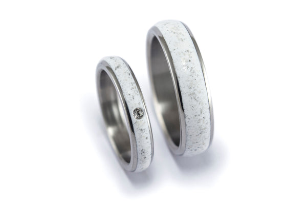 Titanium and Marble wedding bands set. Rounded engagement rings with Swarovski crystal. Glossy Marble and titanium. (08743_4S1_6N)