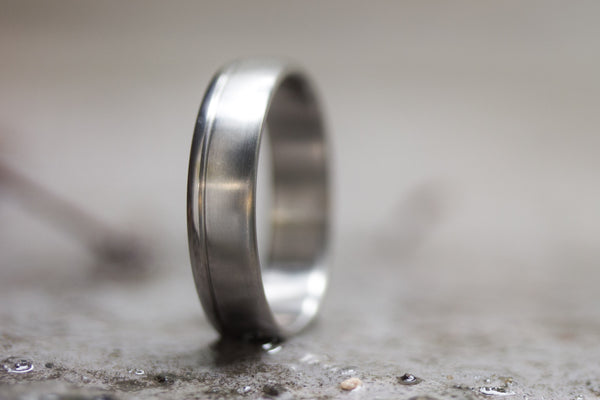 Brushed titanium ring with polished inlay (00015_7N)
