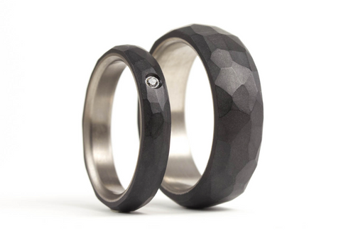 Hammered titanium and graphite wedding bands with Swarovski (01301_4S1_7N)