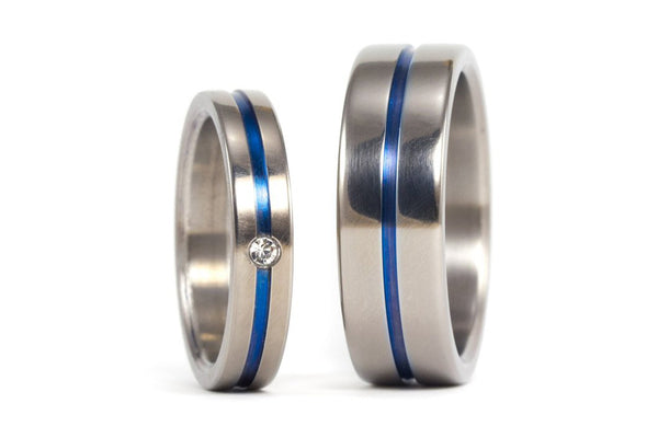 Polished titanium wedding bands with anodized inlay and Swarovski (00016_4S1_7N)