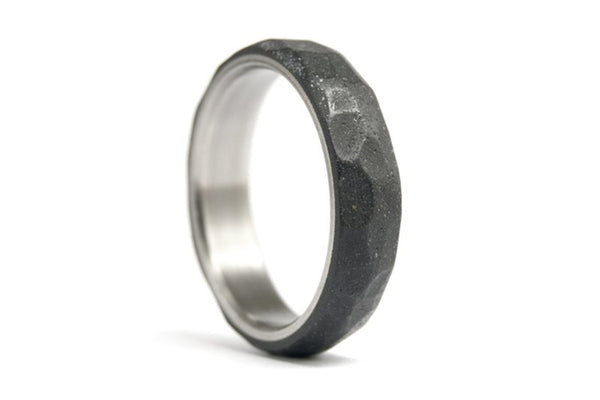 Hammered titanium and concrete wedding bands (00703_4N4N)