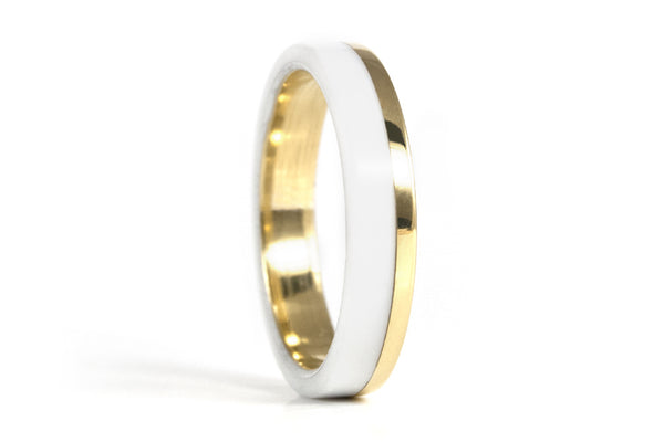 Yellow gold and white corian ring (00423_4O)