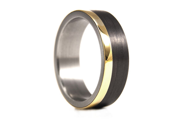 18ct yellow gold, titanium and carbon fiber wedding bands with Swarovski (00424_4S1_7N)