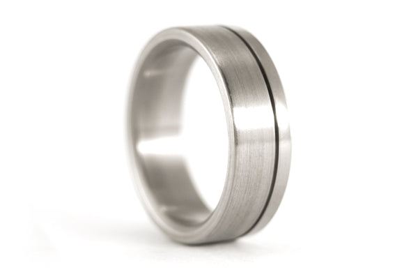Brushed titanium wedding bands with polished inlay (00020_4S1_7N)