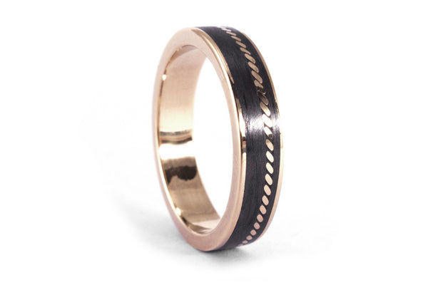 18ct rose gold and carbon fiber wedding bands (04711_4N5N)