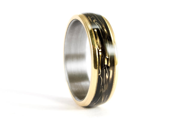 18ct yellow gold and titanium wedding bands (04706_5N6N)
