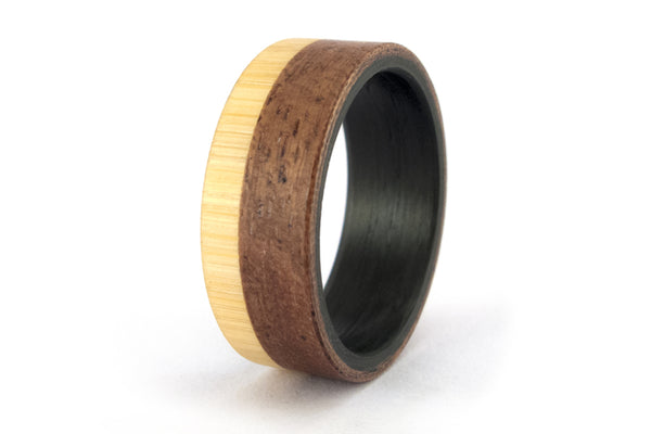 Carbon fiber, bentwood and bamboo ring (00421_8N)