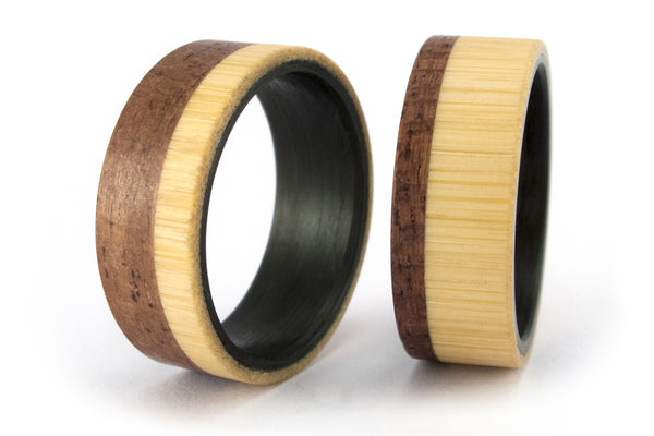 Carbon fiber, bentwood and bamboo wedding bands (00418_7N_00421_7N)