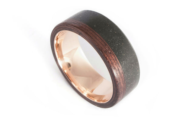 18ct rose gold, concrete and wenge bentwood ring (00560_8N)