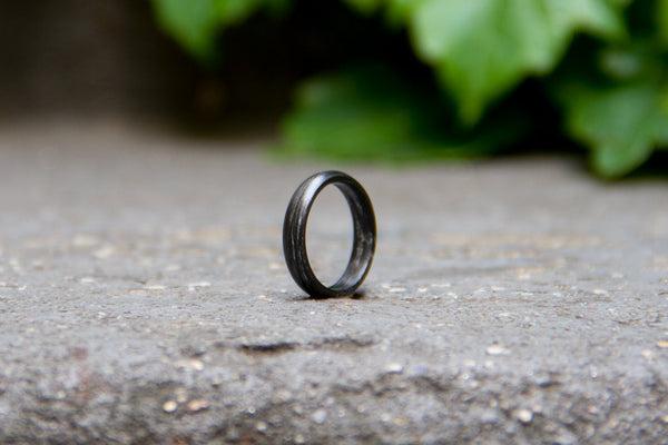 Women's carbon fiber and silver ring. Unique and modern black wedding band. (00108) - Rosler Rings