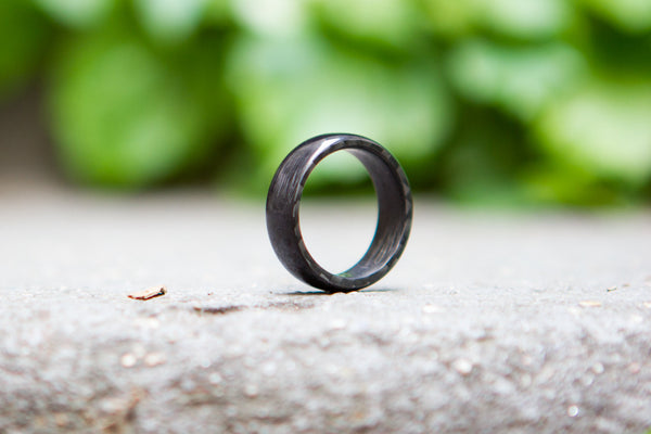Men's carbon fiber round ring. Black wedding band with glossy finish. (00118) - Rosler Rings