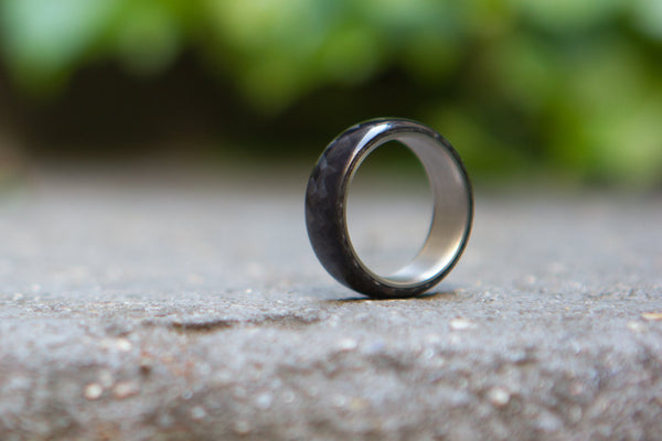 Men's titanium and carbon fiber ring. Unique black glossy wedding band. (00316) - Rosler Rings